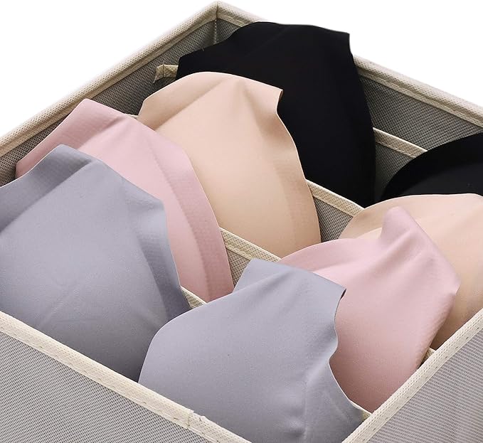 DIOMMELL Set of 6 Foldable Cloth Storage Box Closet Dresser Drawer Organizer Fabric Baskets Bins Containers Divider for Clothes Underwear Bras Socks Lingerie Clothing, Grey 22-2000