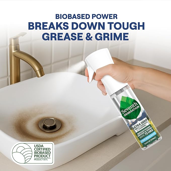 Seventh Generation Ultra Deep Probiotic Multi Surface Cleaner, 9.4 Fl Oz, Fresh Breeze, 80% USDA Biobased All Purpose Cleaning Spray, Breaks Down Tough Grease & Grime, Safe for Kids & Pets