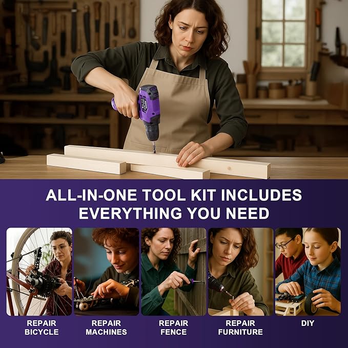Tool Kit: Drill Tool Set, 8V Power Drill with Li-Ion Battery