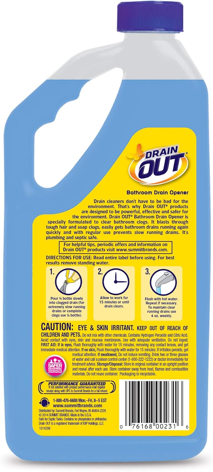 Drain OUT Bathroom Drain Cleaner, Hair & Soap Scum Clog Remover, Drain Opener, Toilet Clog Remover, 16 Ounce