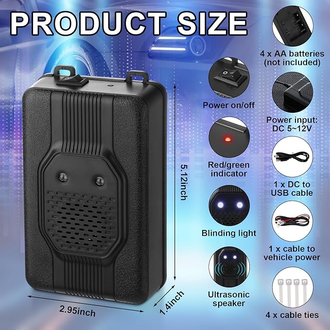 Qualirey 4 Pcs Ultrasonic Rodent Repellent for Car Engines Car Rodent Repeller Under Hood Battery Operated Rat Repellent with Strobe Light Keep Pest Squirrels Mice Out of Garage RV Outdoor