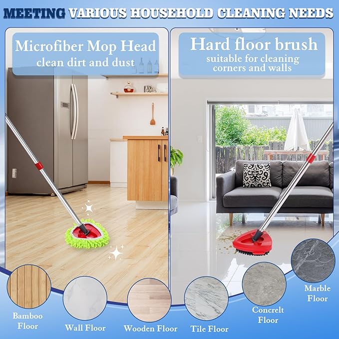 6 Pack Spin Mop Replacements Head Compatible for Oceda EasyWring 1-Tank System,Microfiber Spin Mop Refills Head,1 Mop Scrub Brush + 1 Mop Base + 4 Pack Cleaning Floor Mop Head（Green)