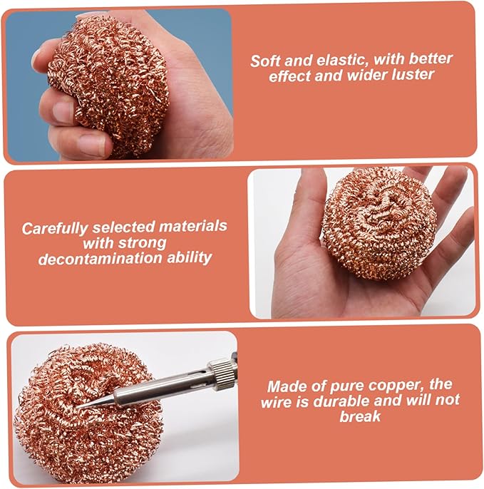 6Pcs Copper Scrubber, Heavy-Duty Non Scratch Copper Sponge Reusable Scouring Pads for Cast Iron, Stainless Steel, Oven Racks, Grills