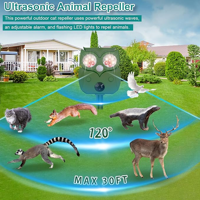 Ultrasonic Animal Repellent - Deer, Squirrel, Cat Repeller Outdoor Sonic Fortress Pro Solar Waterproof Solar Powered Ultrasonic Device for Garden & Yard Professional Deer Repellent Devices(1 Pack)