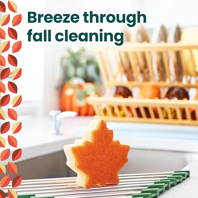 Scotch-Brite Leafy Clean Scrub Sponge, Two-Sided Kitchen Sponges for Cleaning Effectively, Leaf Shaped Dish Sponges with 100% Recycled Scrubbing Fibers, 1 Scrubbing Sponge
