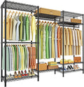 Ulif E13 Heavy Duty Clothes Rack（With 4 Hanger Rods & 8 Shelves） Freestanding Clothing Racks for Hanging Clothes，Adjustable Closet Organizer，Metal Garment Rack 63" W x16 D x77 H，Max Load 900LBS，Black