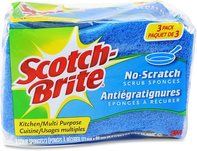 Scotch-Brite No Scratch Scrub Sponges, Blue, 4-1/2 x 2-1/2 x 7/10 in (Pack of 2)