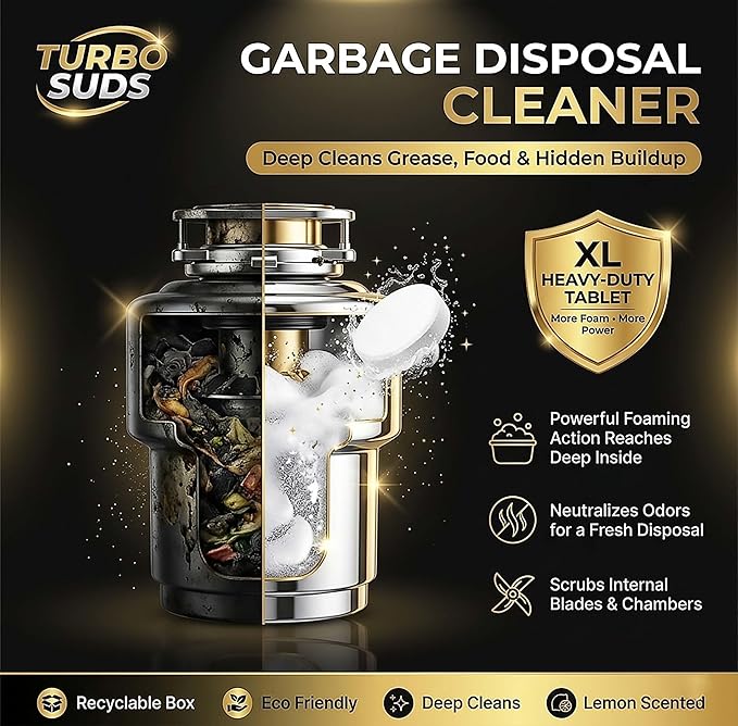 Garbage Disposal Cleaner Deodorizer Tablets – Heavy Duty XL Foaming Tablet for Kitchen Sink Drains and Disposals – Natural Sink and Disposal Cleaning Tablet – 12 XL Tablets, One Year Supply