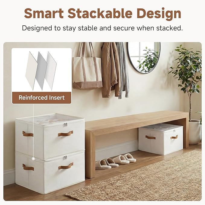 StorageWorks 2 Pack Shoe Organizer for Closet, Foldable Shoe Storage Box with Adjustable Dividers, Fabric Shoes Container, Stackable Storage Bins for Boots, Sneakers, Fits up to 16-32 Pairs, Beige