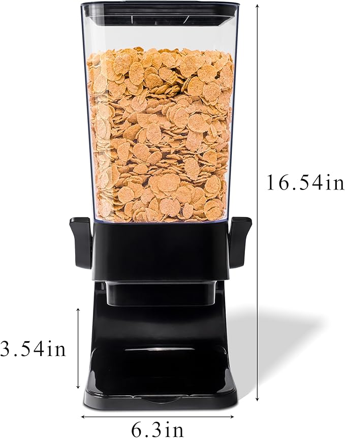 Cereal Dispenser Countertop, 5L Kitchen Organization Cereal Containers Storage, Desktop Candy Dispenser Plastic Cereal Dispenser, Snack Containers Can Hold Granola, Dry Food, nut, Grain (Black, 2Pc)
