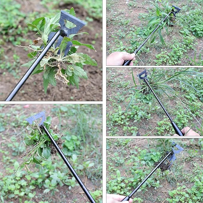Weed Removal Tool, 2025 New Garden Weeding Tools Manganese Steel Hand Weeder Tool with Handle, 5 Teethes Dual Purpose Manual Weeders Tool Weed Tool for Garden (Black)