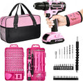 Pink Cordless Drill Set 142 Pcs, 21V Pink Power Drill Tool Set Kit with Storage Bag, Electric Drill Set for Women, Precision Screwdriver set, Magnetic Wristband, for Home DIY Projects