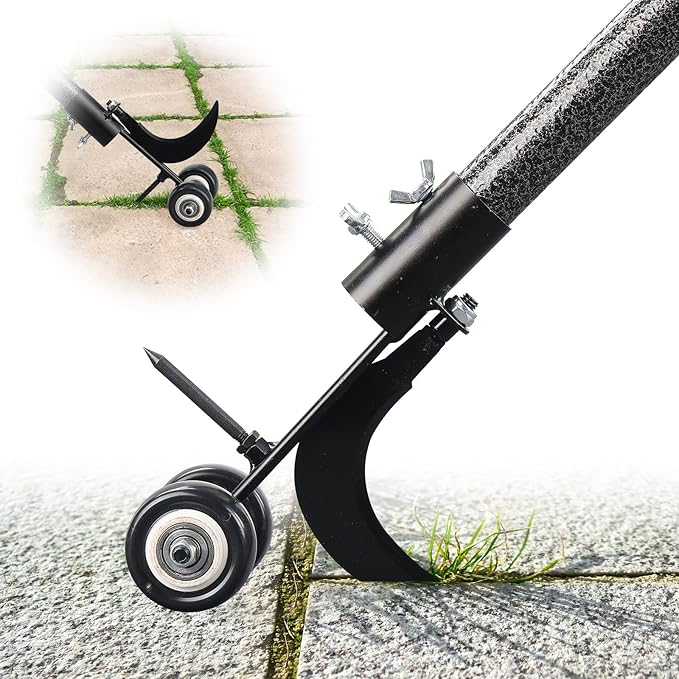Crack Weeder with Wheels 6.5FT Metal Crevice Weeding Tool with Adjustable Long Handle Saves Back & Knee Manual Weed Remover for Paver Deck Patio Driveway Sidewalk Garden
