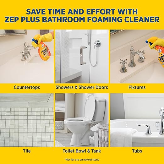 Zep Plus Bathroom Foaming Cleaner 32 oz (2 Units) with a Blue Microfiber Rag ECBD021 - Fight Soap Scum and Hard Water with our powerful Bathroom Cleaner and a Reusable Rag