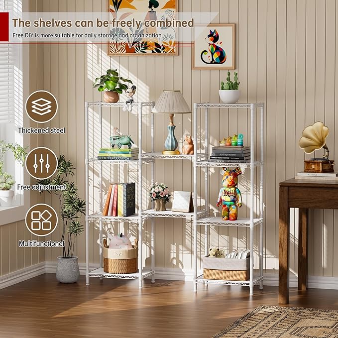 Golpart Small 5 tire Shelves Storage Wire Shelving Unit Metal Shelf Adjustable Organizers Storage Shelving for Bathroom Laundry Room Kitchen Pantry10”D x 16”W x 55”H White