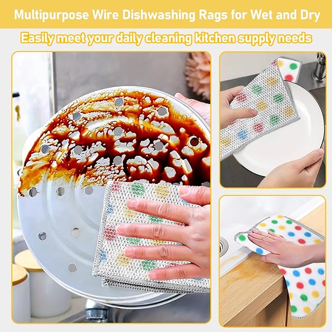 XANGNIER 10 Pcs Non Scratch Wire Dishcloth,2025 New Upgrade Steel Wool Cleaning Cloths for Wet and Dry,Multipurpose Wire Dishwashing Rag,Metal Mesh Miracle Cleaning Cloths for Kitchen,Dishes,Sink