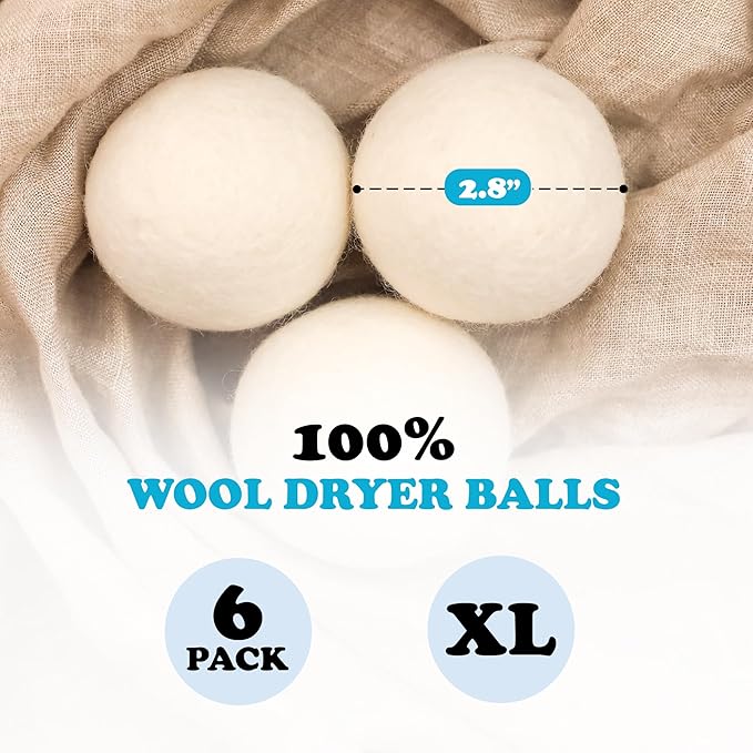 Wool Dryer Balls - Smart Sheep 6-Pack - XL Premium Natural Fabric Softener Award-Winning - Wool Balls Replaces Dryer Sheets - Wool Balls for Dryer - Laundry Balls for Dryer, 6 Count (Pack of 1)