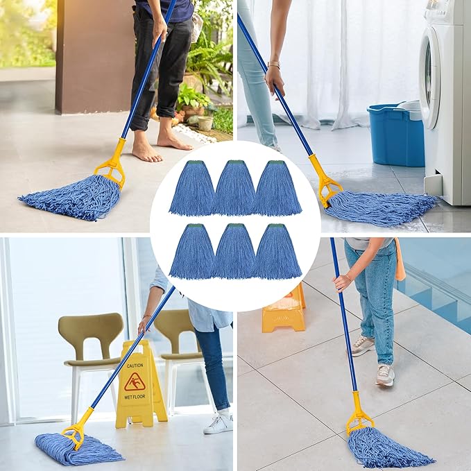 Matthew Cleaning 16oz 12Pack Cotton Floor Mop,Cotton Looped-Open String Heavy Duty String Refills, Universal Headband Blend Material,Mop Head Replacement for Home, Industrial and Commercial Use(Blue)