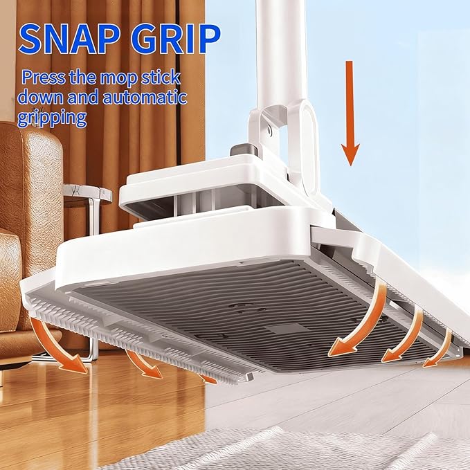 Snap Grip Mini Mop, Zero-Touch Gap Dust Cleaner with 39in Lazy Mop Stick & Locking Head, Disposable Dust Mop for House Wall Bathroom Toilet Corners Multi Surface Cleaning with 5 Cloths