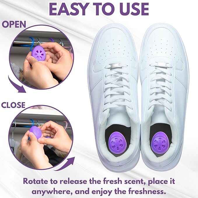 Air Jungles Shoe Deodorizer Balls 6 Ct, Lavender Scent, Odor Remover Balls for Sneakers, Gym Bags, Lockers, Closets, Hampers, and Drawers, Essential Oil Provides Natural Freshness