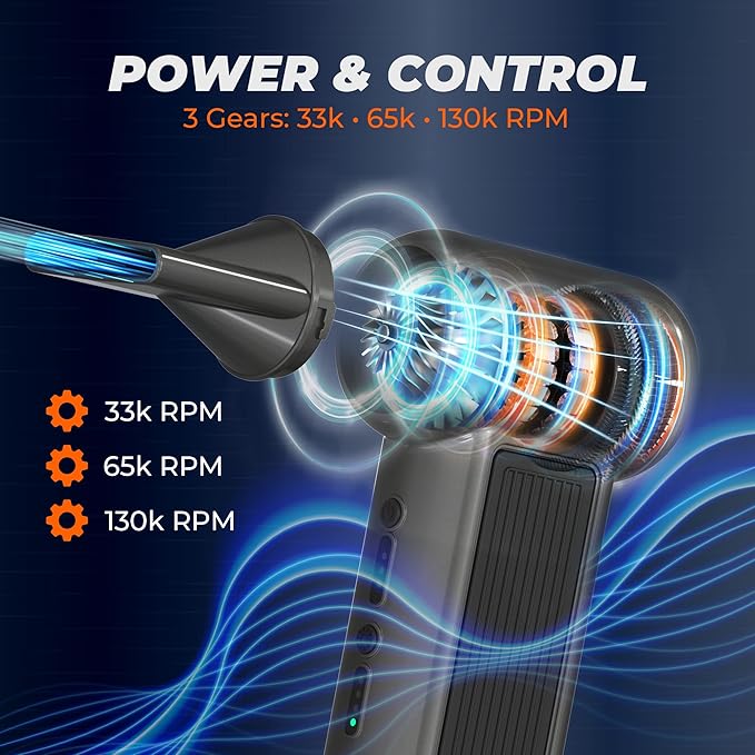 Compressed Air Duster 130000RPM 3-in-1 Mini Vacuum, Turbo Jet Blower Pump, Super Power Electric Air Duster Fast Rechargeable, Turbo Jet Dust Blower for Computer Keyboard, Car Cleaning & Outdoor