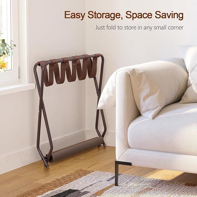 AMHANCIBLE Luggage Rack, Set of 2, Foldable Suitcase Stands for Guest Room, Metal Luggage Holder with Storage Shelf for Bedroom, Hotel, Easy Assemble, Bronz HLR02BZ