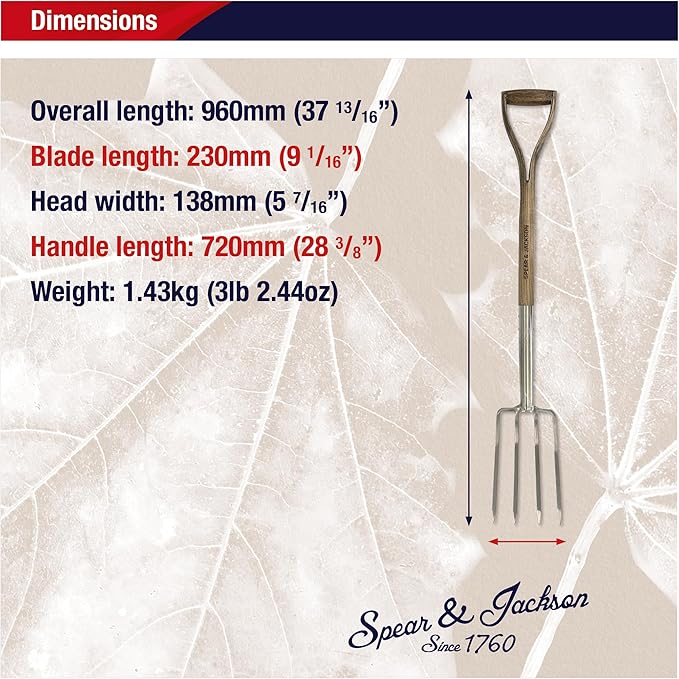 Spear & Jackson Traditional Stainless Steel Border Fork, Durable Heavy Duty Garden Tool, Ideal for Aerating Weeding and Digging, Comfortable Wooden Handle