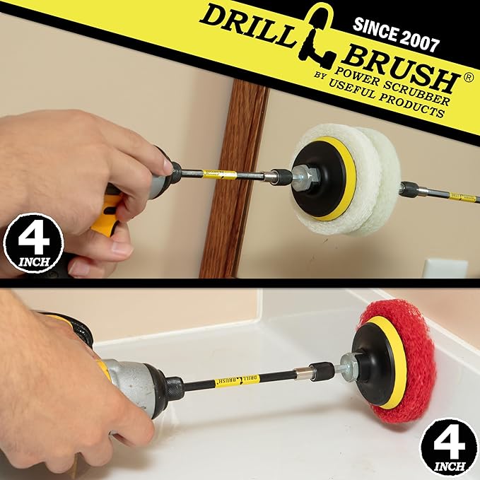 Drill Brush - Drill Attachment - Bathroom - Power Scrubber Pads - Cleaning Pads - Bath - Shower Door - Scouring Pad Kit - Bath Mat - Bathroom Sink - Shower Cleaner - Vinyl Flooring - Scrub Pads