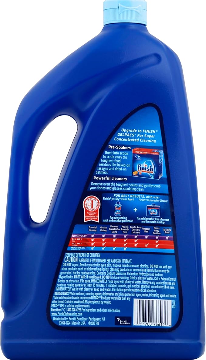 Finish Gel Liquid Dishwasher Detergent, Advanced Deep Cleaning Power Dish Soap, Fights Tough Stains, Dishwasher Soap, Septic Safe & Plastic-Free Dish Detergent, Orange Scent, 75oz