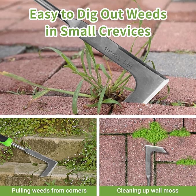 Weed Puller Tool, Manual Hand Weeder Tool, Crack Weeder Crevice Weeding Tool Stainless Steel, Paving Brick Moss Dandelion Removal, 2 Pack Weed Remover Tool for Garden Patio