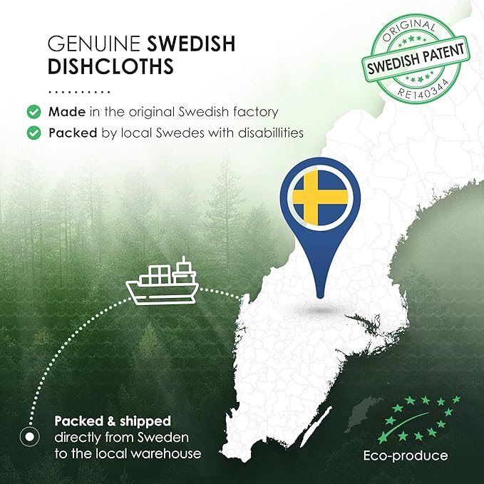 SUPERSCANDI 10 Pack Swedish Dishcloths for Kitchen - 100% Biodegradable & Compostable Reusable Paper Towels Washable, Food-Safe & Without Plastic - Dish Rags Suitable for Any Surface, Blue.