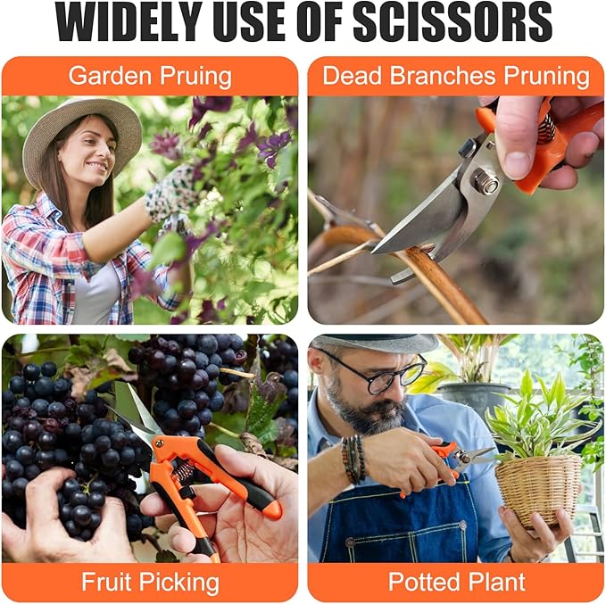 3 Pcs Garden Shears, Stainless Steel Gardening Scissors, Pruning Shears for Gardening, Pruning Scissors for Flowers Fruit Tree
