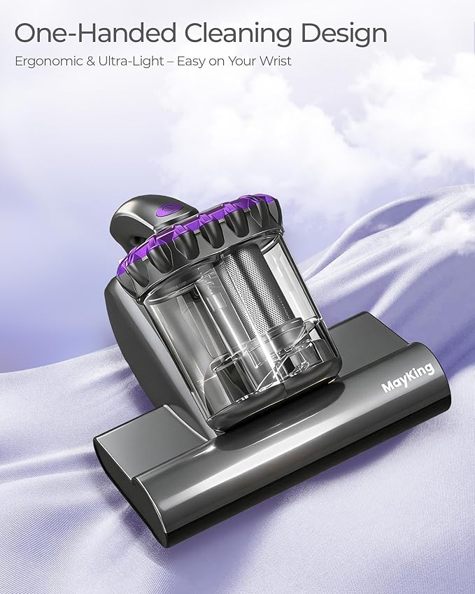 MayKing Mattress Vacuum Cleaner, 16kPa Pro Deep-Clean Bed Vacuum Cleaner with 33000 RPM/Min & 253.7nm UV-C Light, Handheld Vacuum with HEPA Filter, Ultrasonic & 149℉ Heat for Bed Sofa Crib, Model MV02