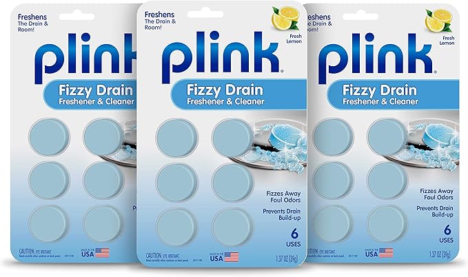Plink Fizzy Drain Freshner, Prevents Buildup and Maintains a Clear Drain, Removes Drain Odor, Lemon Scent, Pack of 3, 18 Count, Fresh Lemon