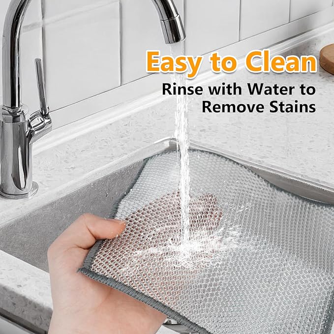 Extra-Large Size Multipurpose Wire Dishwashing Rag,Non Scratch Wire Dishcloth, Reusable Steel Wool Scrubber,Non-Scratch,Quick-Drying,Multi-Purpose for Kitchen,Bathroom Cleaning (15)