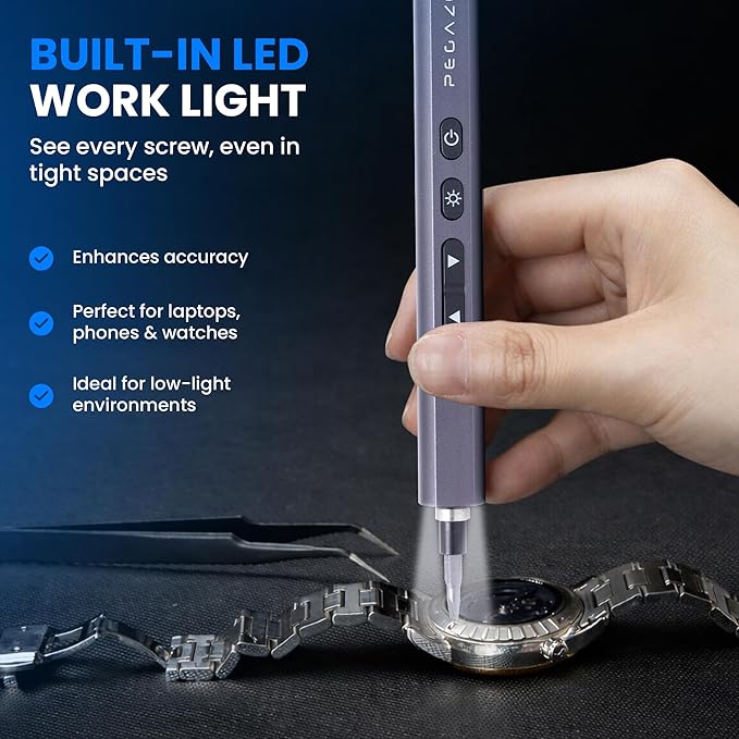 Precision Electric Screwdriver Set - USB Rechargeable Mini Screw Driver with LED Light, 60 Magnetic Bits, 2 Speed Settings, Carry Case - Tool Kit for Electronics, Laptop, Phone, Watch, Glasses