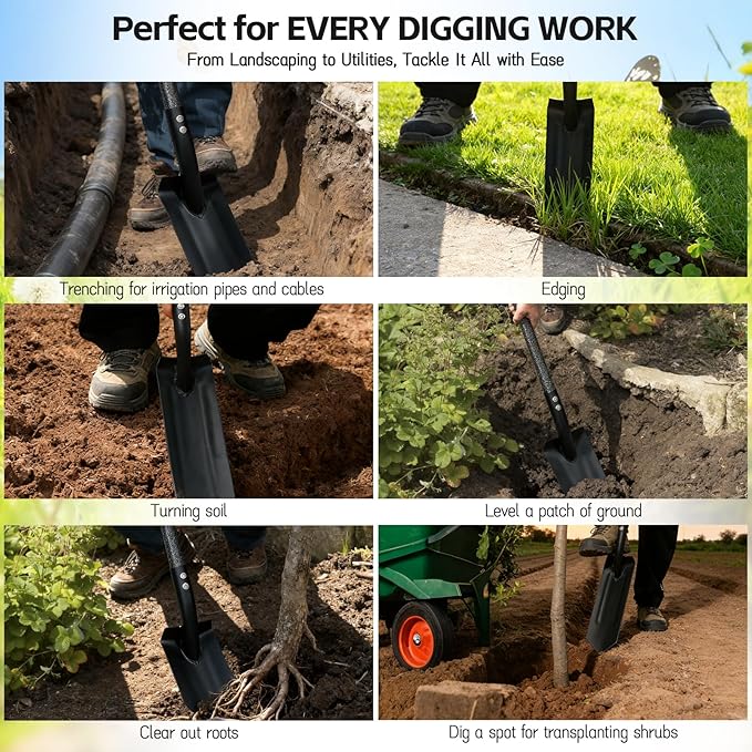 Trench Shovel for Digging, 4 inch V-Shape Narrow Trenching Spade, Heavy Duty Metal Garden Shovel Entrenching Tool for Edging Gardening Landscaping, 75 inch Adjustable Long Handle & Foot Rest Pedal