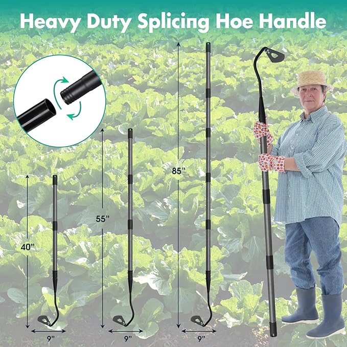 Hoe Garden Tool, 69 Inch Hardened Hollow Eye Hoes for Weeing, Heavy Duty Weeding Tool with Splicing Adjustable Long Handle, Rustproof Metal Gardening Tools for Garden Flower Beds