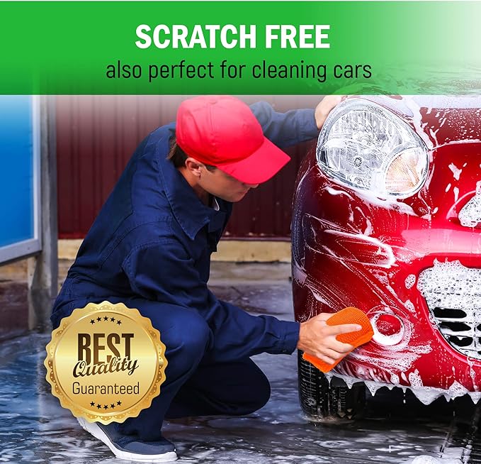 Miracle Microfiber Kitchen Sponge by Scrub-It - Non-Scratch Heavy Duty Dishwashing Cleaning sponges- Machine Washable- (Orange)