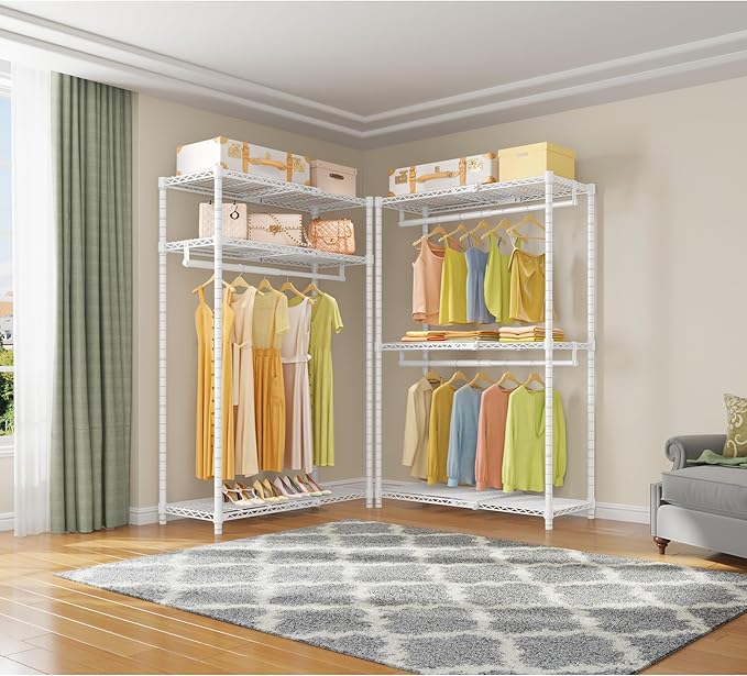 VIPEK X1 Expandable Clothes Rack Heavy Duty Adjustable from 2' to 3'5" with Flexible Shelves and Hanger Rods Metal Garment Racks Portable Closet Rack Clothing Racks for Hanging Clothes, White