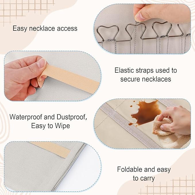 Dynoro Double-Sided Hanging Jewelry Organizer, Large Lvory Storage Roll for Earrings, Necklaces, Rings, 48 Pockets 21 Hooks, Durable Oxford Fabric for Closet, Wall, Door, 1 piece, Jewelry Not Included