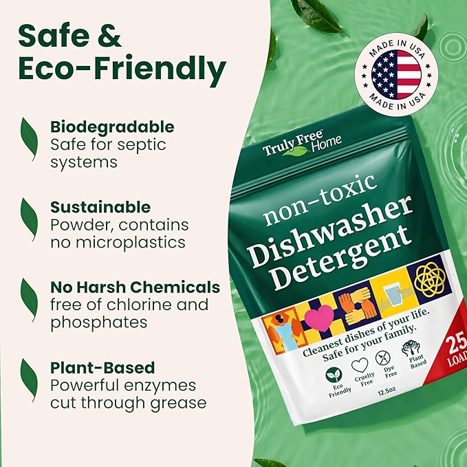 Truly Free Dishwasher Detergent Powder | Natural Dish Detergent, Dishwasher Soap | Plastic Free, Plant-Based, Clean, Heavy Duty Hard Water Stain & Grease Remover | Fragrance Free | 12.5 oz (Pack of 3)