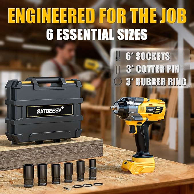 Impact Wrench Compatible with DeWalt 20V Battery: 1/2 Inch Hog Ring Impact Driver High Torque - 1360N.m/1000Ft-lbs Cordless Impact Gun - Brushless Motor with 6 Sockets & Carry Case