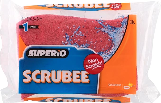 Non-Scratch Cellulose Sponge Kitchen Scrub Sponge with Scouring Pad Set, Good for Non-Stick Cookware Frying Pan, Pot, Counter Top, Sink Scrubbing, Kitchen Scrubbers, Pack of 2, (Red/Pink)