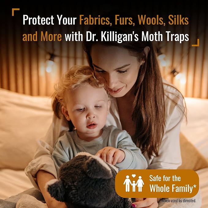 Dr. Killigan's Premium Clothing Moth Traps with Pheromones Prime | Non-Toxic Clothes Moth Trap with Lure for Closets & Carpet | Moth Treatment & Prevention | Case Making & Web Spinning (Black, 6 pack)