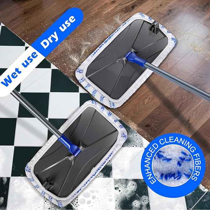 MASTERTOP Microfibre Flat Mop, Extended Wet Dry Large Floor Mop with 5 Reusable Pads & Telescopic Handle, Dust Mops for Laminate Wooden Hard Floor Vinyl Tile Floors Cleaning - Send 1 Cleaning Scraper