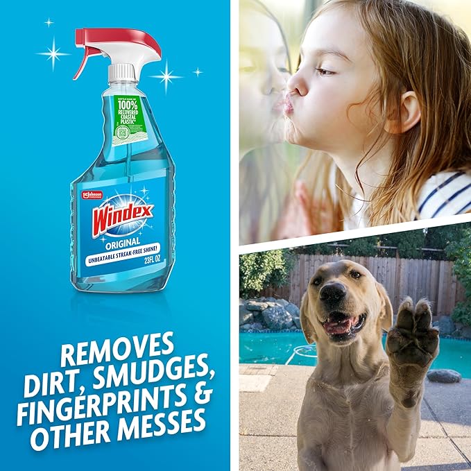 Windex Glass and Window Cleaner Spray Bottle, Packaging Designed to Prevent Leakage and Breaking, Surface Cleaning Spray, Original Blue Scent, 23 Fl Oz (Pack of 2)