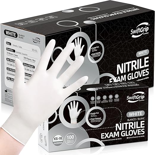 Disposable Nitrile Exam Gloves, 3-mil, Small, Case of 1000, White Nitrile Gloves Disposable Latex Free for Medical, Cleaning, Cooking & Esthetician, Food-Safe, Powder-Free, Non-Sterile