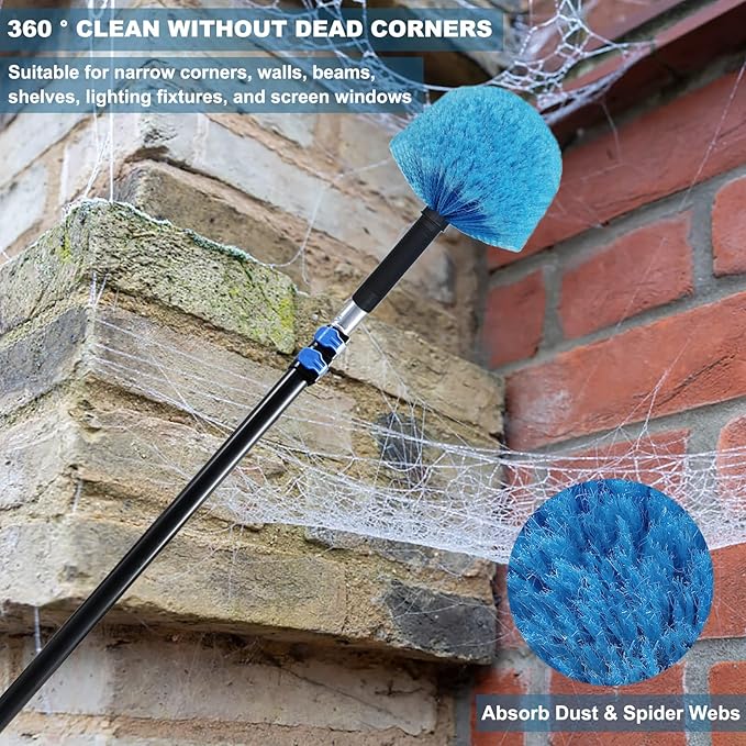 4 Pack Cobweb Duster Head Brush-Twist-On Spider Web Brush for Outdoor & Indoor Web Cleaning // Fits Standard Acme Threaded Poles // Cobweb Duster Brush Head Only-Blue