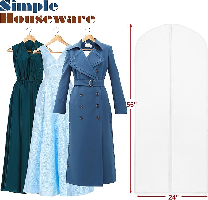 Simple Houseware 55-Inch Clear Garment Bags with Zipper for Suits, Dresses, Costumes, Uniforms - 10 Pack